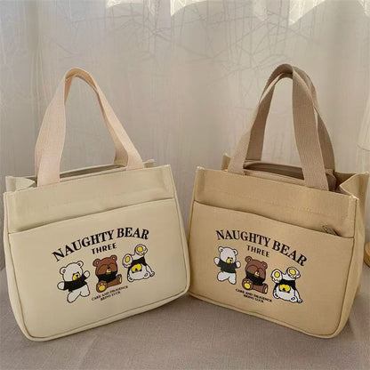 Cute Canvas Lunch Bag with Bear Design