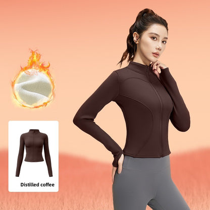 Women's fitted stretch yoga top with a stand-up collar