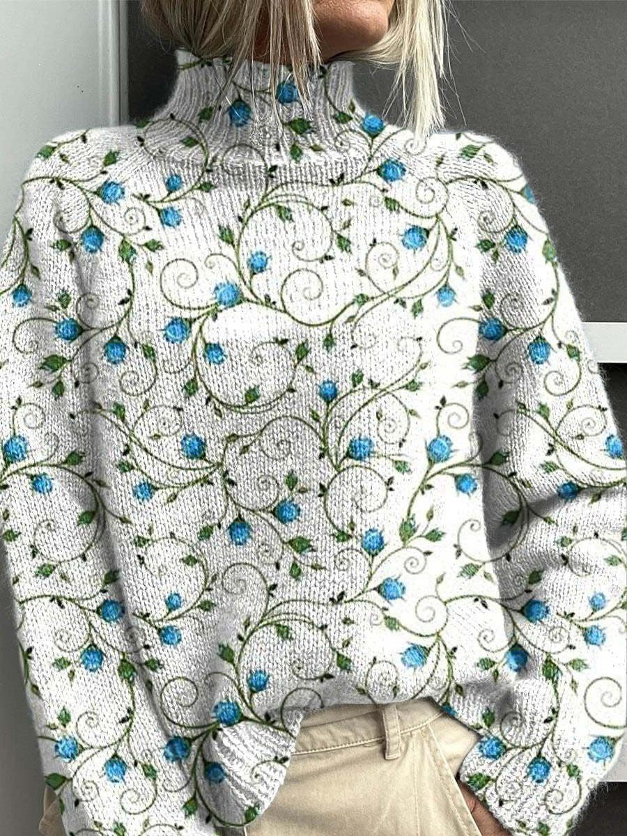 Women's Turtleneck Knitted Sweater Long Sleeve Pullover 3D Digital Print
