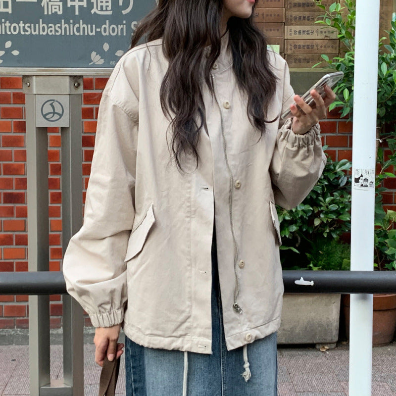 Women's half-neck zipper loose windbreaker coat