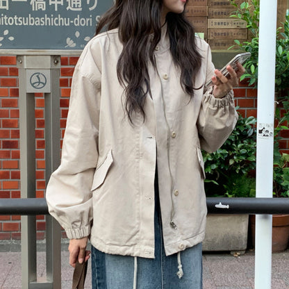 Women's half-neck zipper loose windbreaker coat