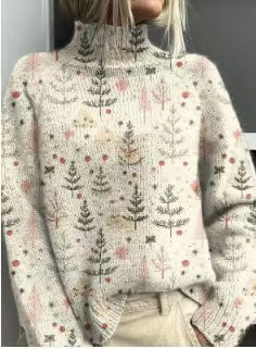 Women's Turtleneck Knitted Sweater Long Sleeve Pullover 3D Digital Print
