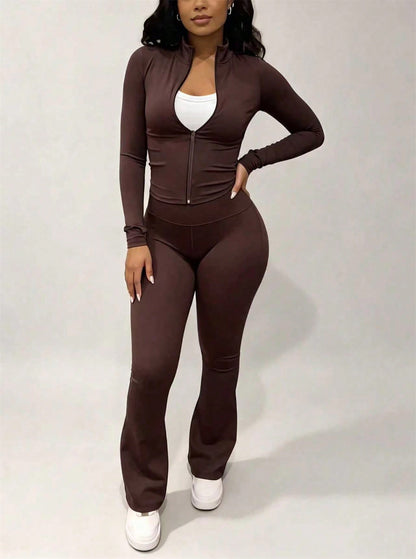 Women Casual Two Piece Set Zipper Jacket and Pants