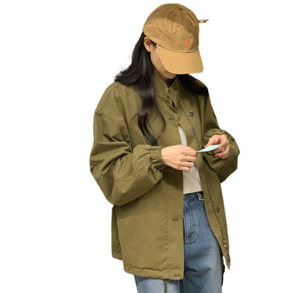 Women's half-neck zipper loose windbreaker coat