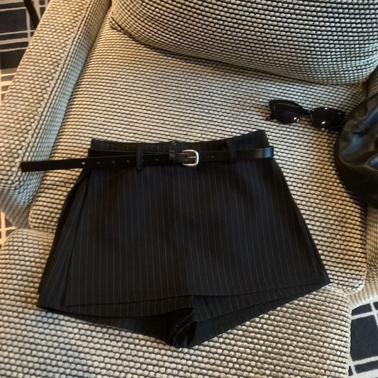 Retro High Waist Pleated Skirt with Belt