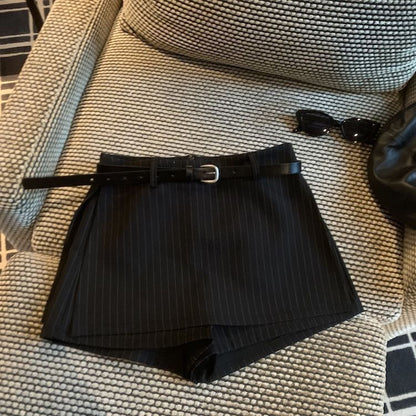 Retro High Waist Pleated Skirt with Belt