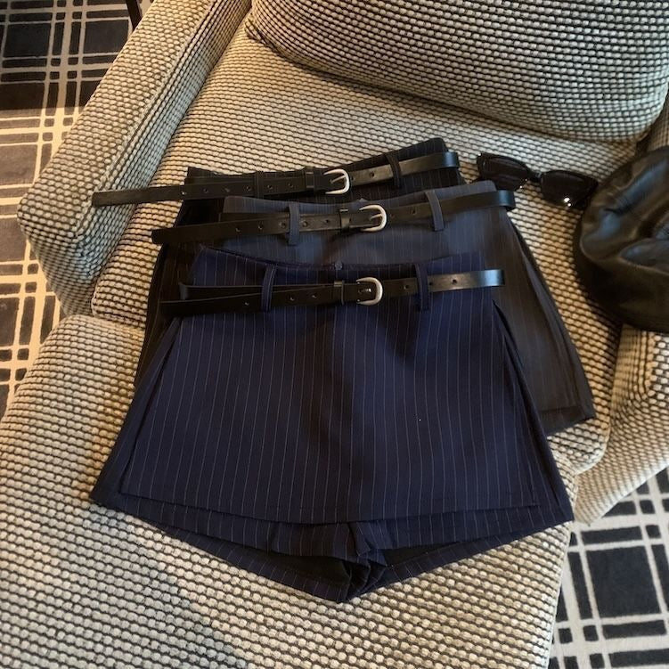 Retro High Waist Pleated Skirt with Belt
