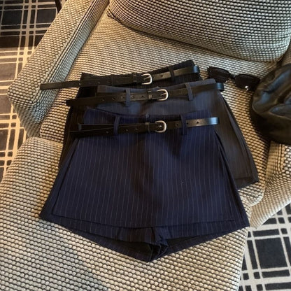 Retro High Waist Pleated Skirt with Belt