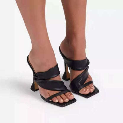 Womens High Heel Square Toe Slippers