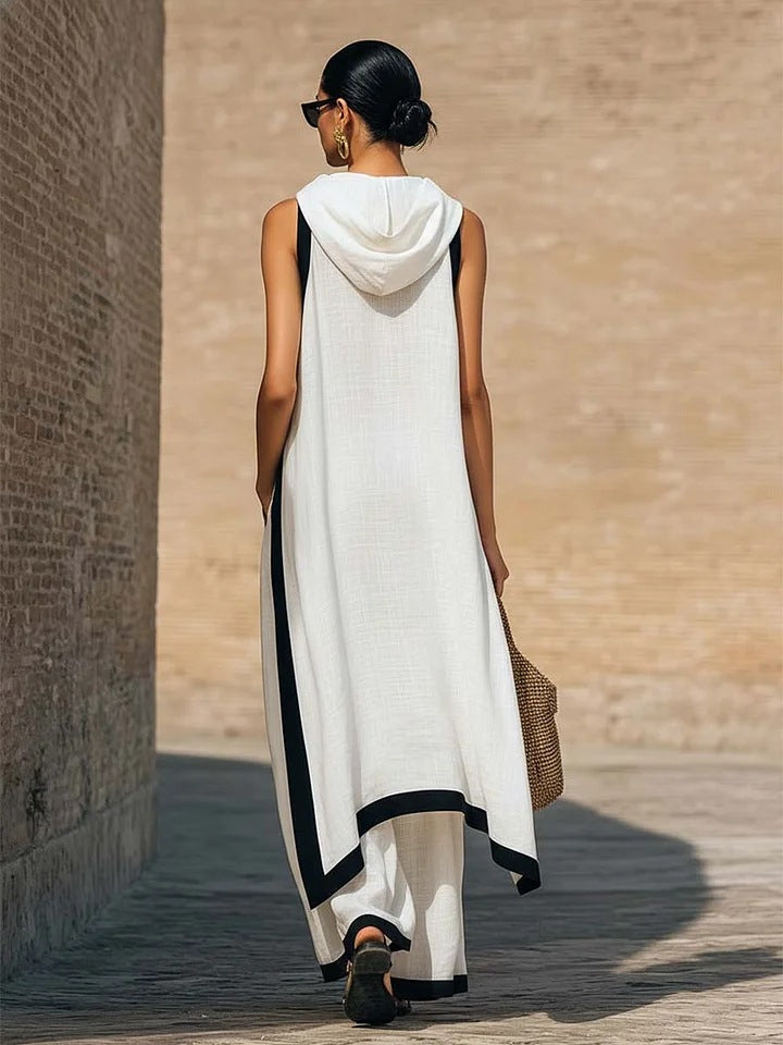 Elegant Hooded Sleeveless Dress Set
