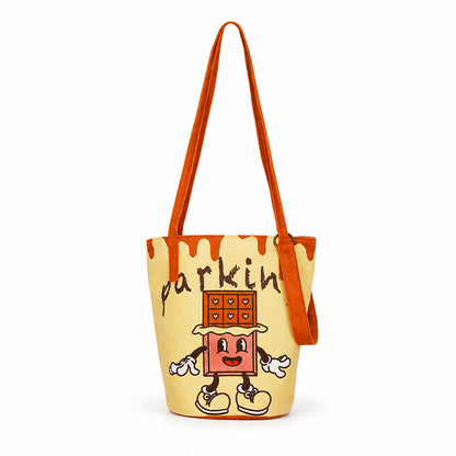 Printed Canvas Crossbody Bucket Bag