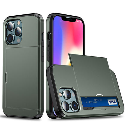 Hard PC Anti-Fall Slide Card Phone Case for iPhone 11-17 Pro Max