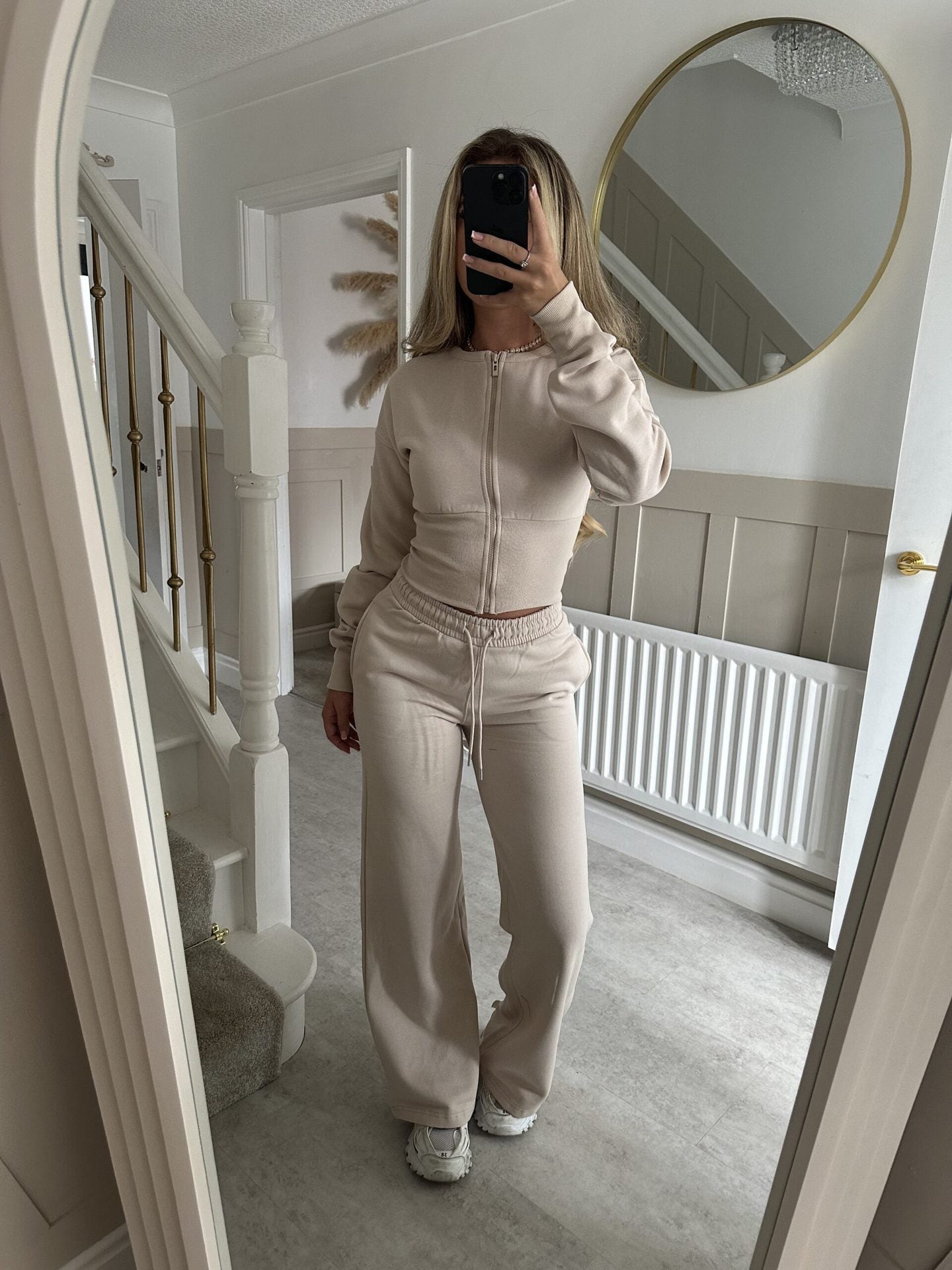 Zipper Cardigan and Straight Pants Casual Suit