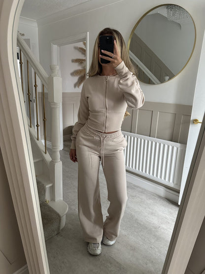 Zipper Cardigan and Straight Pants Casual Suit