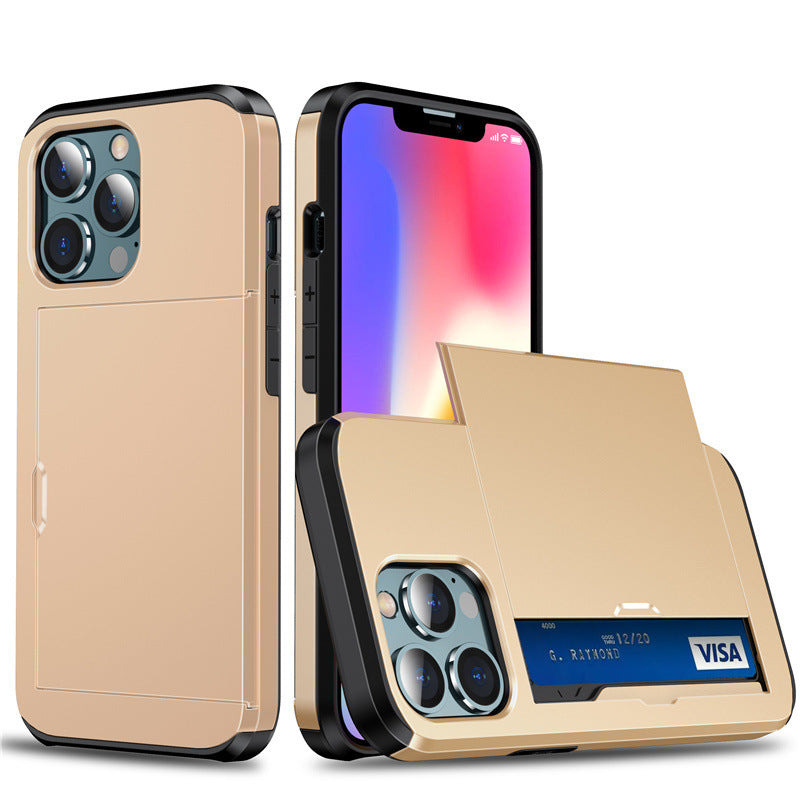 Hard PC Anti-Fall Slide Card Phone Case for iPhone 11-17 Pro Max