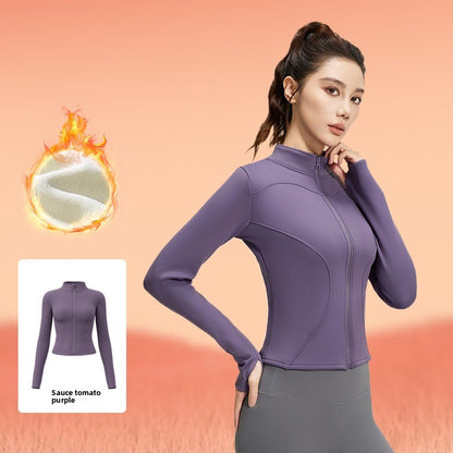 Women's fitted stretch yoga top with a stand-up collar