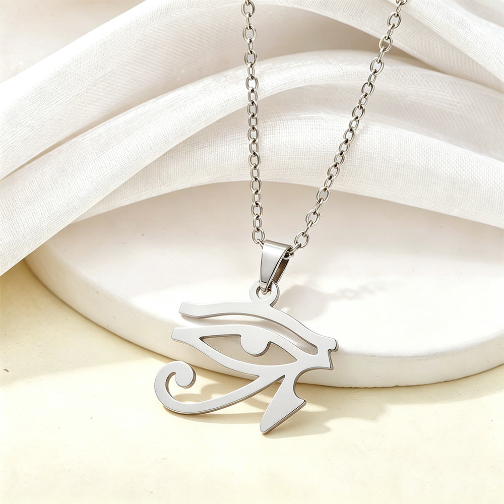 Women's stainless steel minimalist shiny Horus Eye pendant necklace