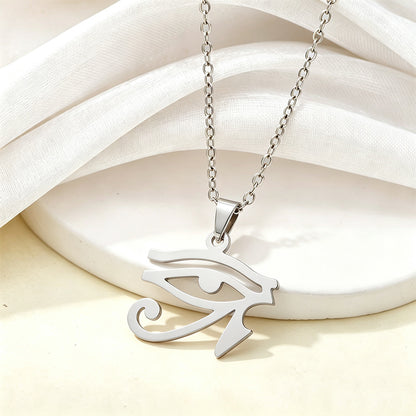 Women's stainless steel minimalist shiny Horus Eye pendant necklace