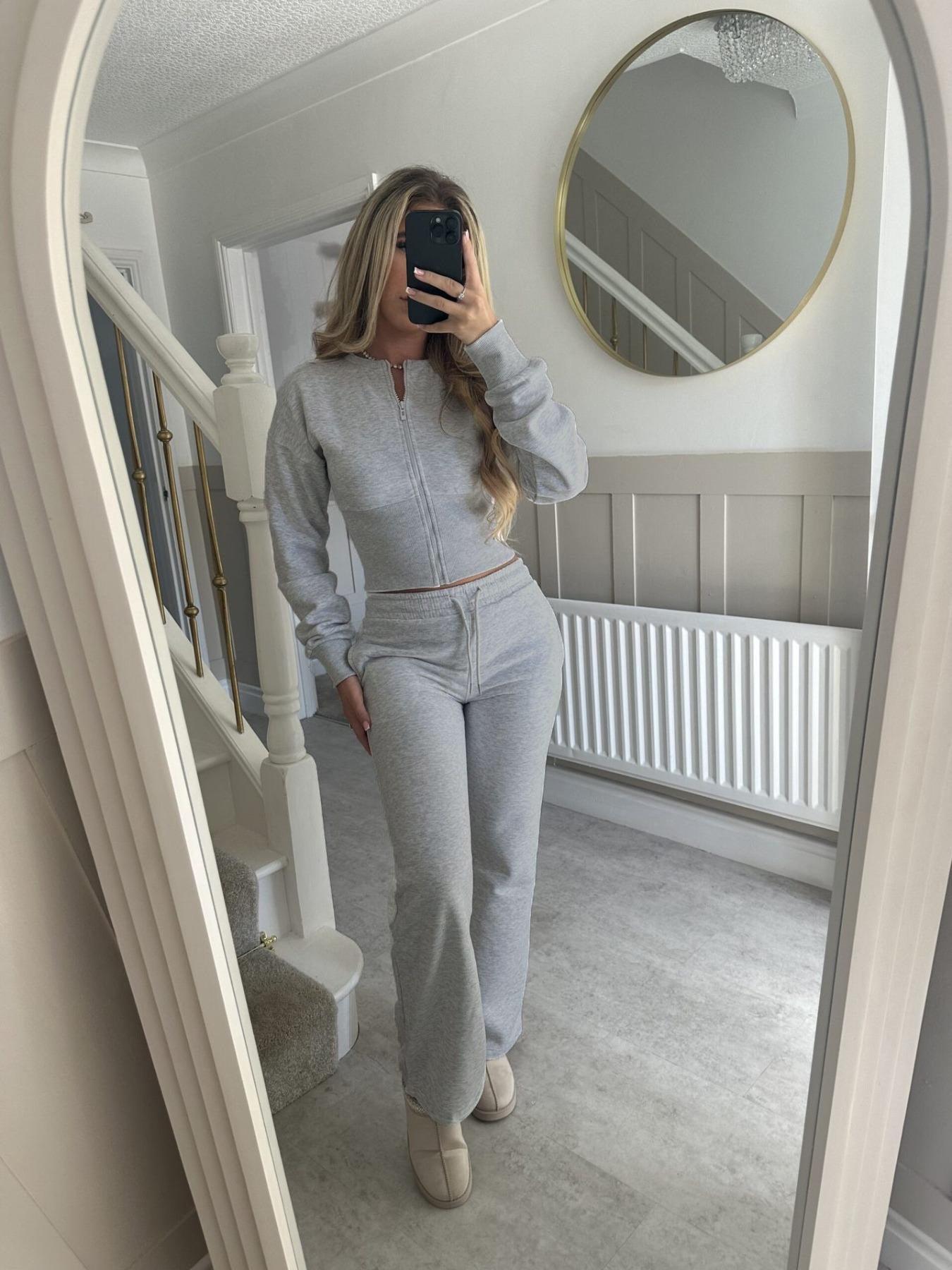Zipper Cardigan and Straight Pants Casual Suit