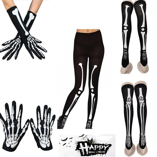 Halloween Skeleton Print Gloves and Socks Set