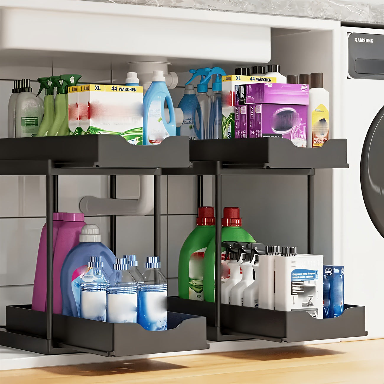 Double-Layer Pull-Out Kitchen Sink Storage Rack