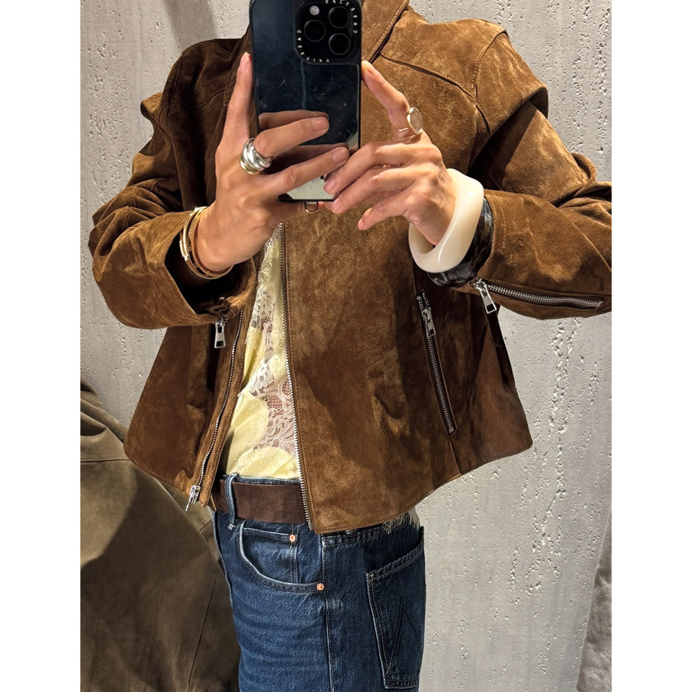 Simple Versatile Long-Sleeve Jacket Suede Coat