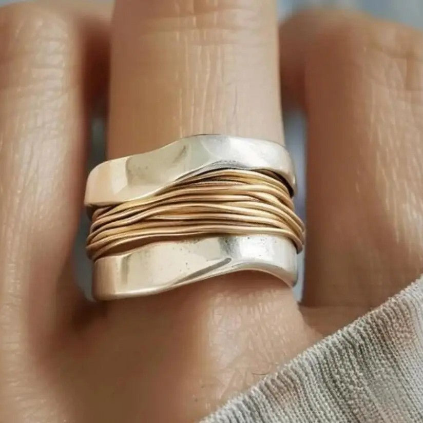 Two-Tone Minimalist Wide Band Ring