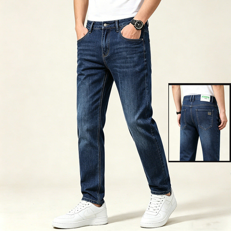 Mid-Waist Stretch Denim Trousers