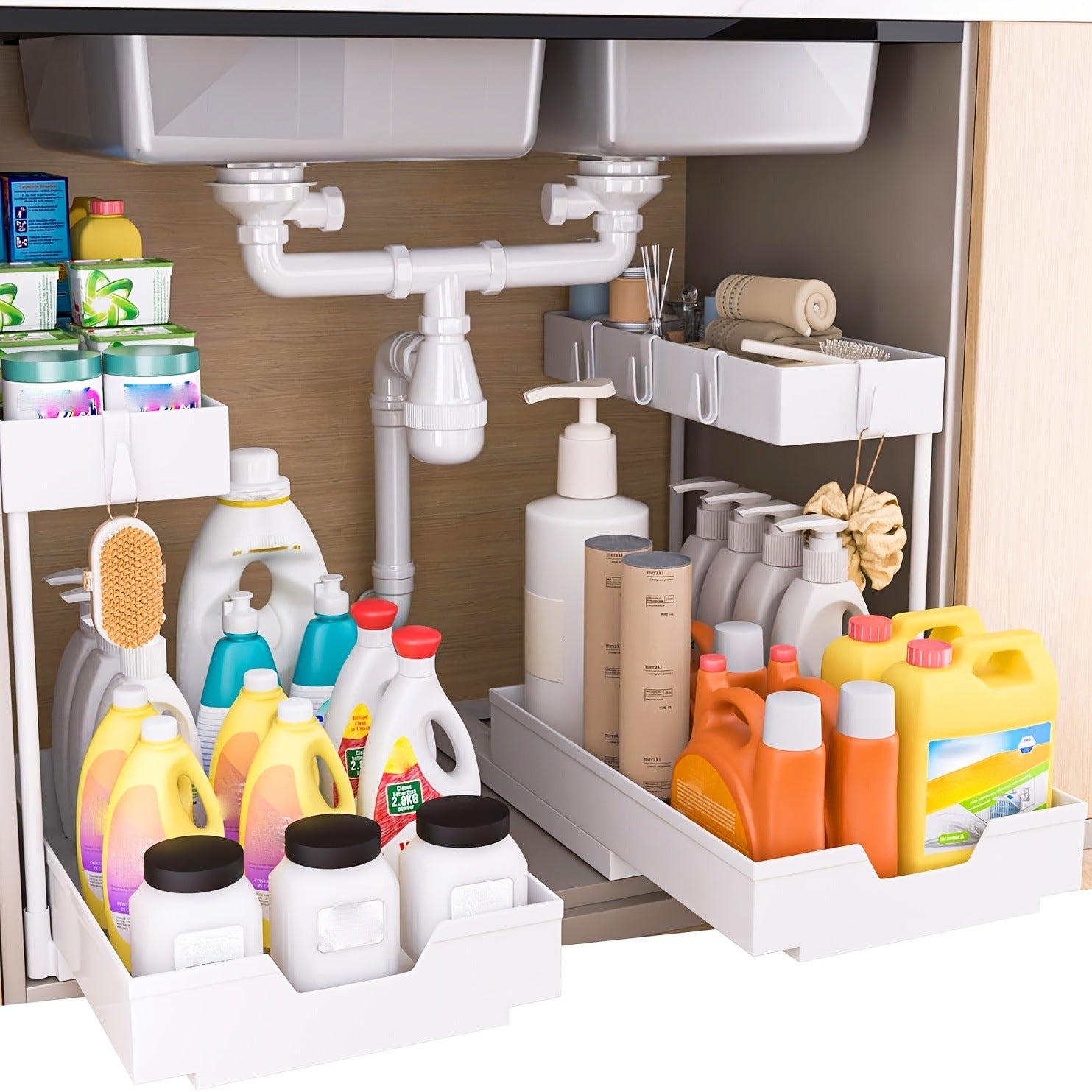 Double-Layer Pull-Out Kitchen Sink Storage Rack