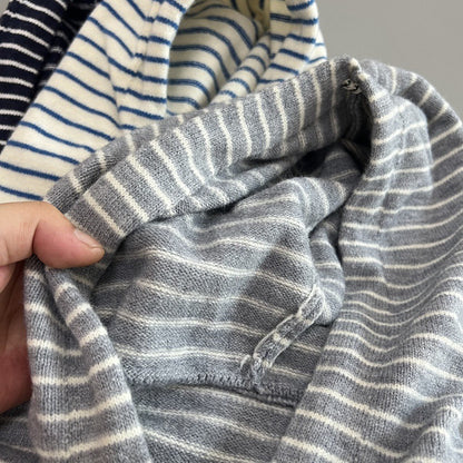 Women Casual Hooded Zip Up Striped Sweater