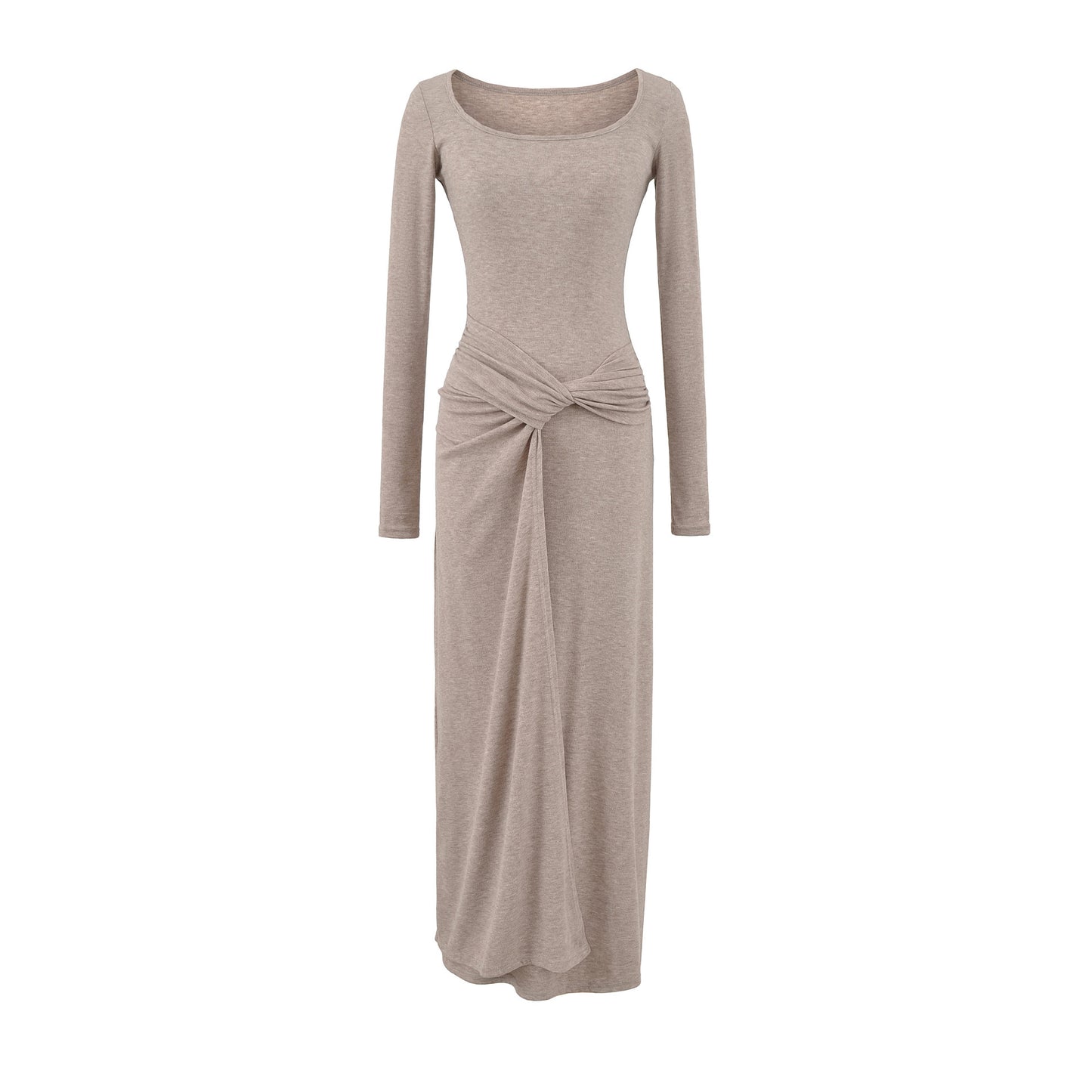 French Square Neck Twisted Waist Long Dress