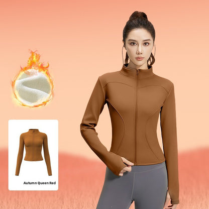 Women's fitted stretch yoga top with a stand-up collar