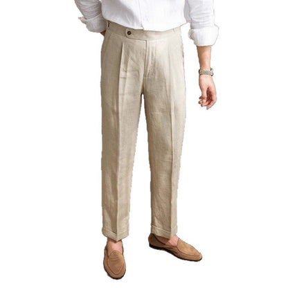 Linen straight-leg pants