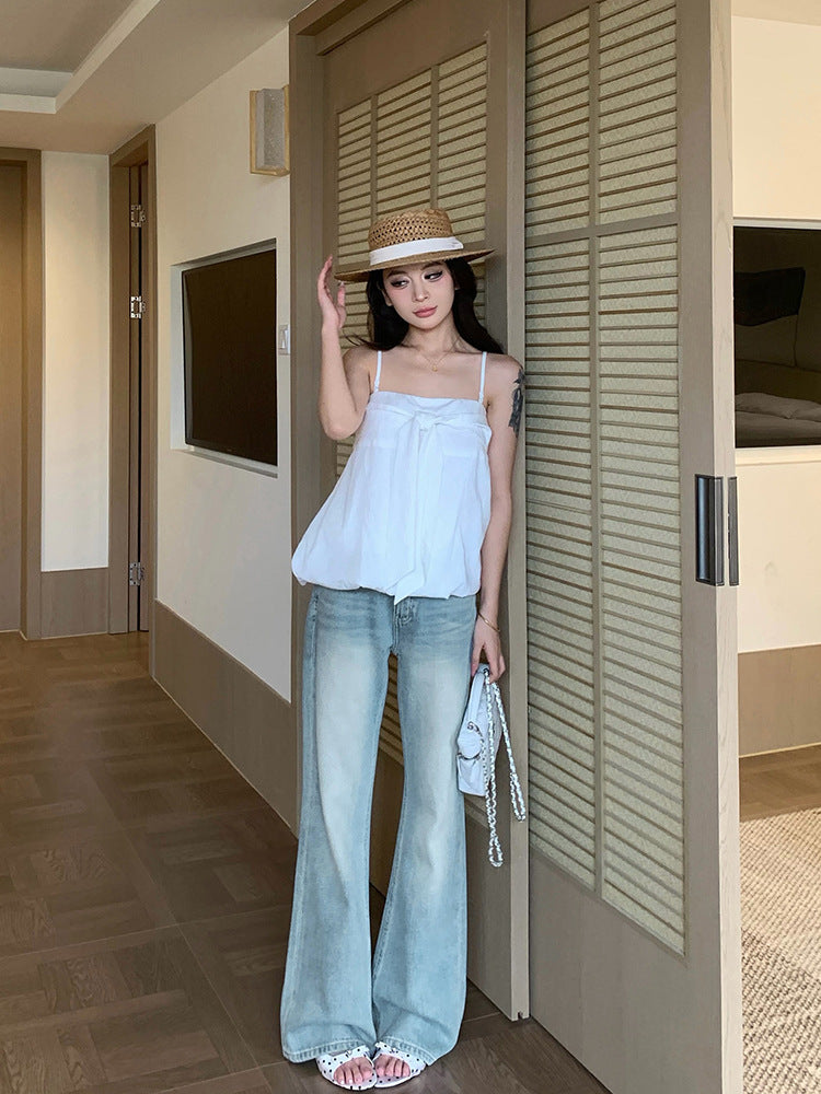 Washed Retro Wide-Leg Denim Pants for Women