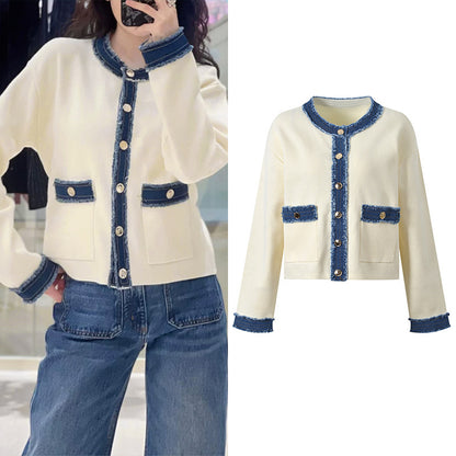 Patchwork denim fringed coat