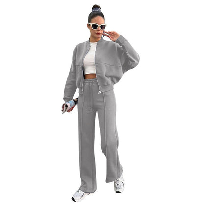Womens Fleece Lined Zipper Cardigan and Pants Set