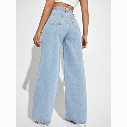 Womens High Waist Wide Leg Denim Pants