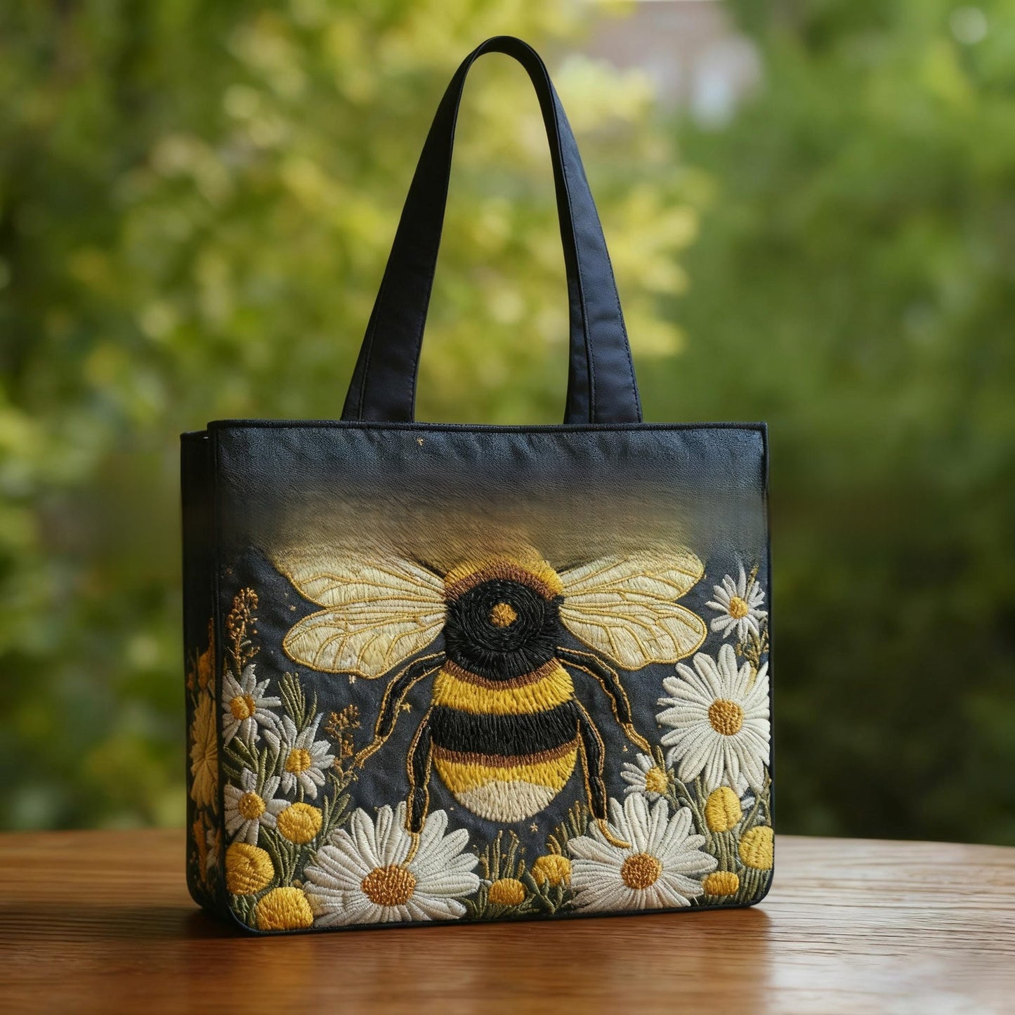 Handmade Embroidered Quilted Tote Bag with Jungle Animal and Book Patterns