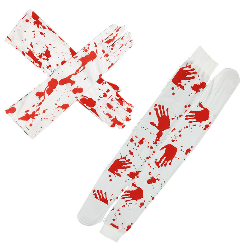 Halloween Skeleton Print Gloves and Socks Set