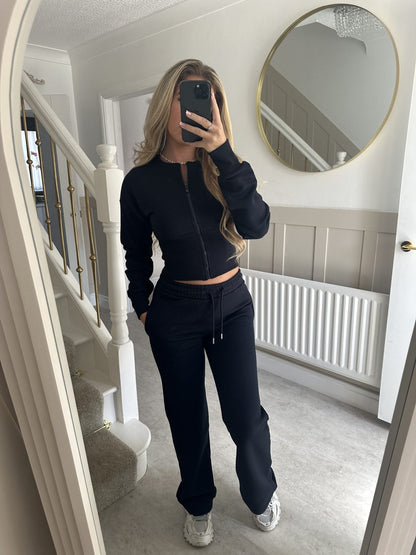 Zipper Cardigan and Straight Pants Casual Suit