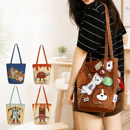 Printed Canvas Crossbody Bucket Bag
