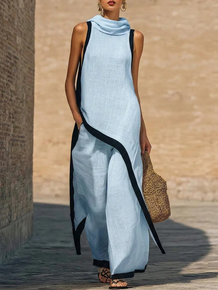 Elegant Hooded Sleeveless Dress Set