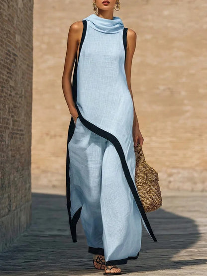 Elegant Hooded Sleeveless Dress Set