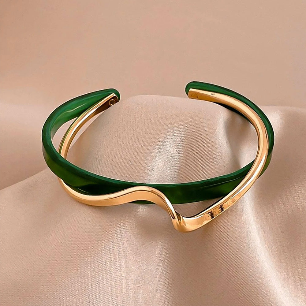 Eco-Friendly Imitation Mother-of-Pearl Open Alloy Bracelet