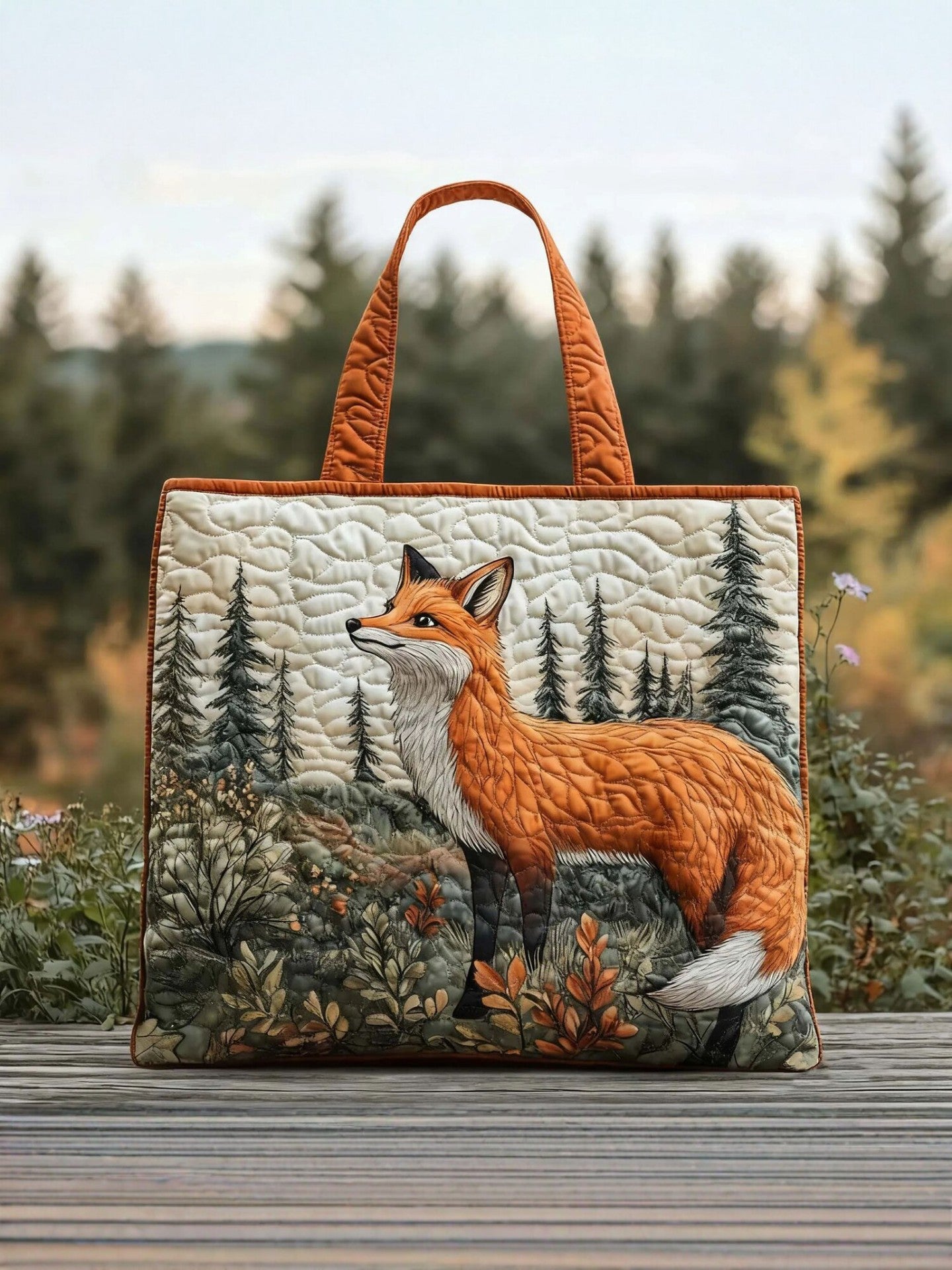 Handmade Embroidered Quilted Tote Bag with Jungle Animal and Book Patterns