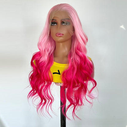 Front Lace Wig with Gradient Pink Waves