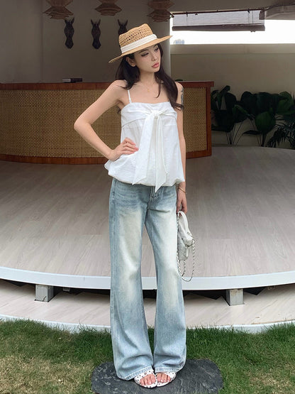 Washed Retro Wide-Leg Denim Pants for Women