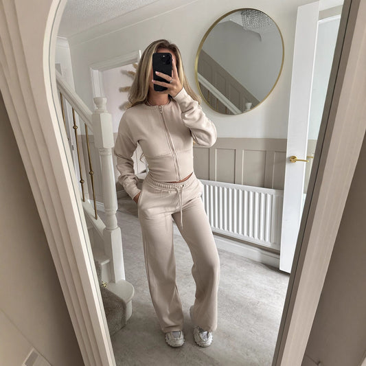 Zipper Cardigan and Straight Pants Casual Suit