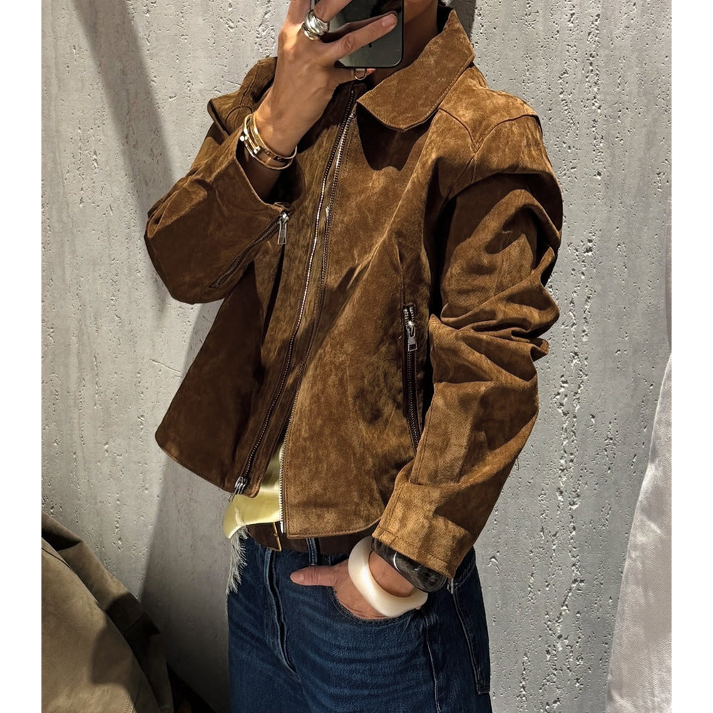 Simple Versatile Long-Sleeve Jacket Suede Coat