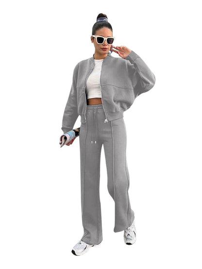 Womens Fleece Lined Zipper Cardigan and Pants Set